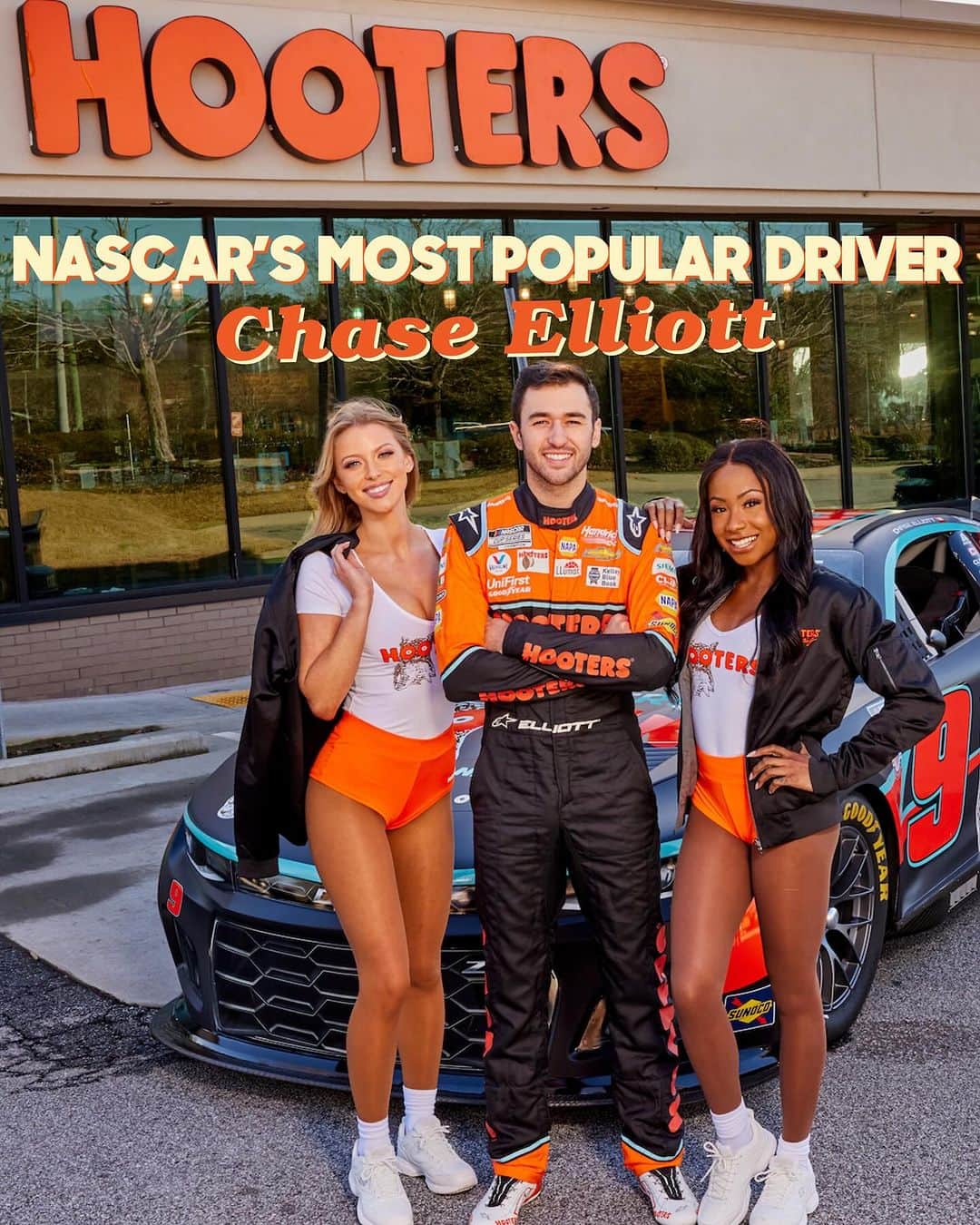 Hootersのインスタグラム：「Not just our favorite, but everyone’s favorite. Congratulations @chaseelliott9 for winning Most Popular Driver for the sixth year in a row 🏁🏆」