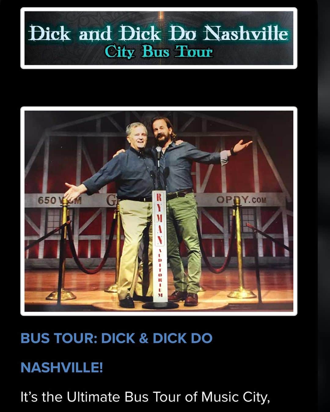 リチャード・スペイト Jrのインスタグラム：「Next week, my dad & I will host a bus tour of Nashville, TN, our hometown. Nobody knows the history & happenings of Music City better than Dick Sr. Join us for a unique, local’s look at one of America’s coolest towns. We’ll feed ya well, too. Get your ticket at… https://www.creationent.com/cal/ce_nash/experiences.htm#richrob」