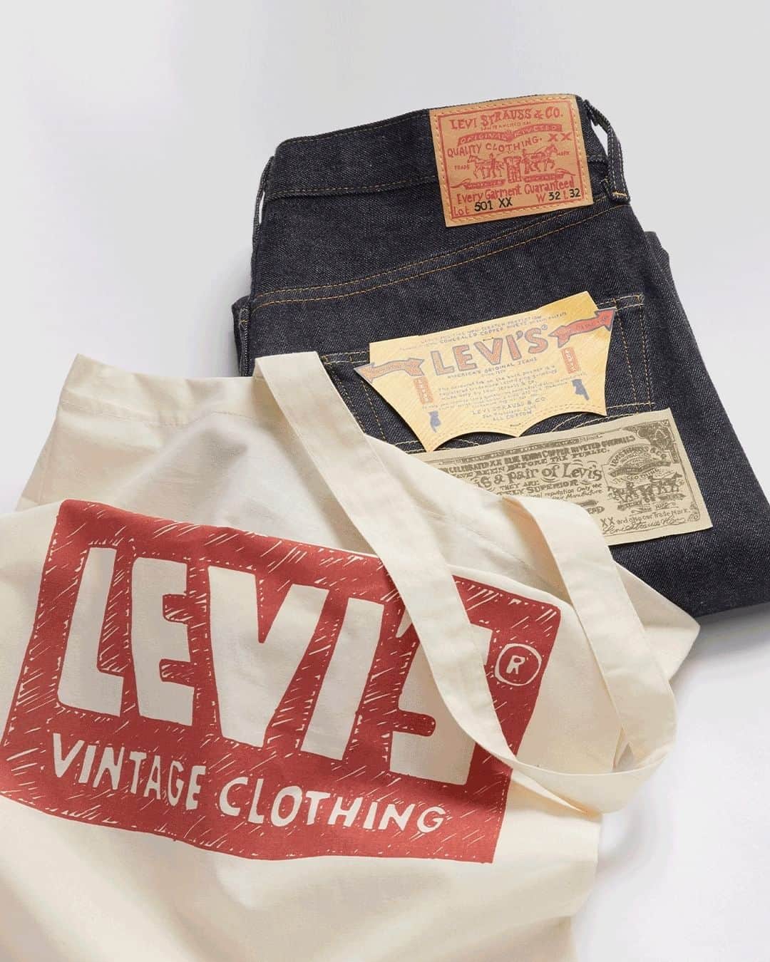 Levi’sのインスタグラム：「Available today in Europe and Asia. Available December 8th in the US. Our limited-edition 1955 Hand-Drawn 501® Jeans.​ ​ The iconic status of the 501® didn’t happen overnight. In celebrating the rich 150-year history of this jean, we were drawn (pun intended) to honor its distinctive details with a quirky twist: Every detail of our 1955 501®—from the Two-Horse Pull patch to the packaging and even the Red Tab—has been meticulously recreated by hand. Unconventional? Even a tad wonky.? Yes, but always recognizable. Trust your eyes.​ ​ Made from deadstock Cone Mills White Oak Red Selvedge Denim. Limited edition of 501. ​ #150YearsOf501​ #LevisVintageClothing」