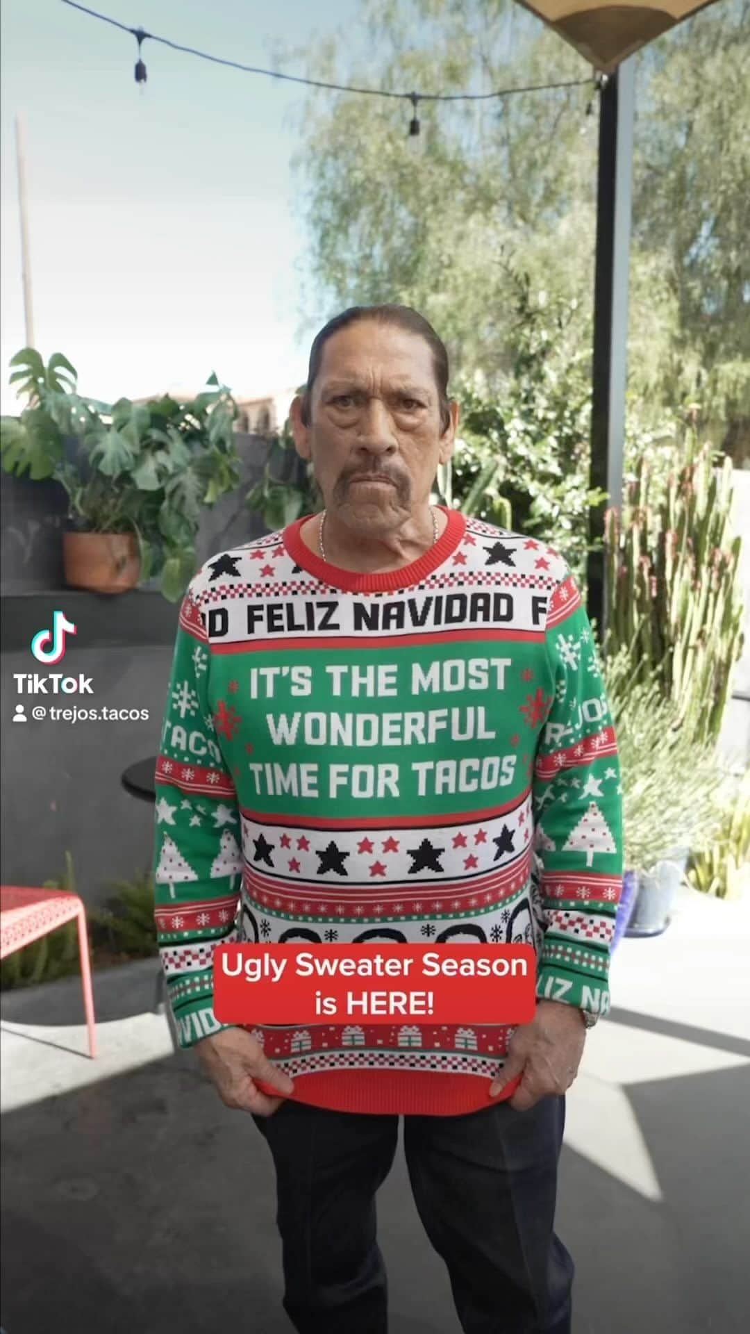 ダニー・トレホのインスタグラム：「Not everything Ugly is Bad! 🎅🎄  Ugly Christmas Sweaters are now available in our Instagram store or via the link in bio at TrejosStore.com!  Come join us at one of our 4 locations for delicious drinks and food!  📍Santa Monica 316 Santa Monica Blvd 90401  📍La Brea 1048 S La Brea Ave 90028  📍Hollywood Cantina 1556 N Cahuenga Blvd 90028  📍Farmer’s Market 6333 W 3rd Street 90036  #trejostacos #trejosdonuts #trejoscoffeeanddonuts #trejoscantina #trejoscerveza #dannytrejo #tacos #margaritas #frozenmargaritas #tequila」