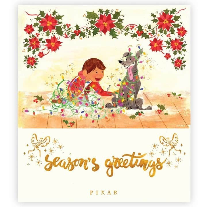 Disney Pixarのインスタグラム：「Happy Holidays from all of us at Pixar! ❤️  Fun Fact! Did you know we create a holiday card every year for employees inspired by our latest film release? Straight from the archives, here's Coco (2017).」