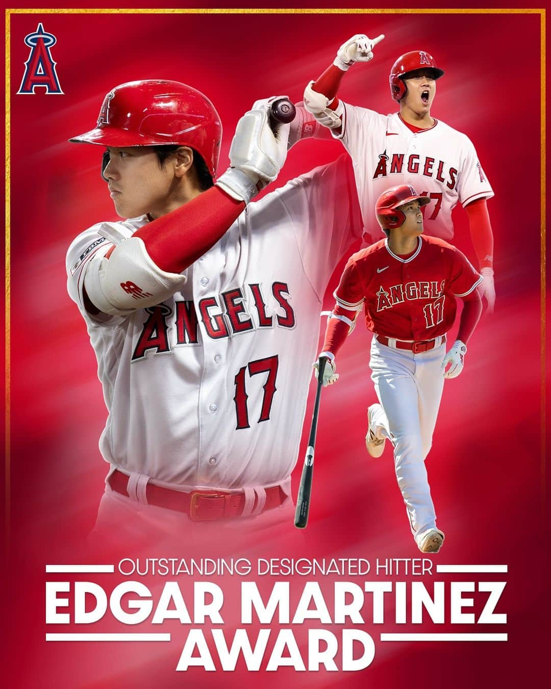 ロサンゼルス・エンゼルス・オブ・アナハイムのインスタグラム：「🏆🏆🏆  Congratulations to @shoheiohtani on being named the Edgar Martinez Outstanding Designated Hitter Award winner for the third consecutive season!」