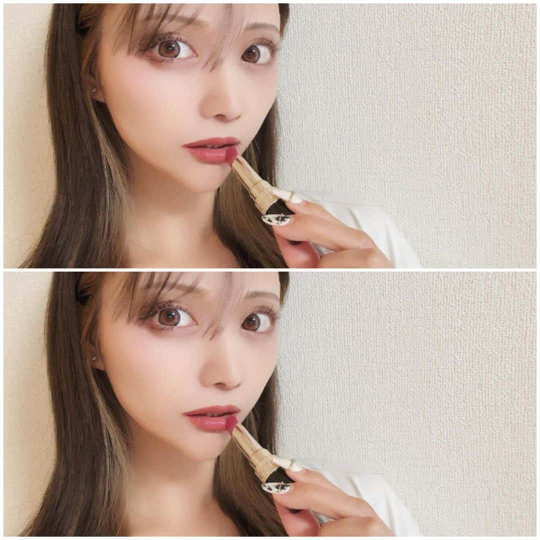 とものインスタグラム：「@shiseido.chushikoku   新作の ドラマティックエッセンスルージュ💄RS301  これからの季節 乾燥しやすい唇🫦 濃密美容オイル潤わしてくれるリップ💄  長時間塗っても 塗るたびに潤い保湿される感覚♡ 一度塗りでも発色良き♡ 発色いいけど、濃いすぎない艶感最高😘  これから沢山使わせていただきます😘  素敵なリップ ありがとうございました♡  #2023秋冬中四国コスメリレー #コスメレポ #lip#リップ#艶感#うるつやリップ #うるつや唇#落ちにくいリップ #オイル#美容成分たっぷり #マキアージュ#maquillaje #新発売#pr」