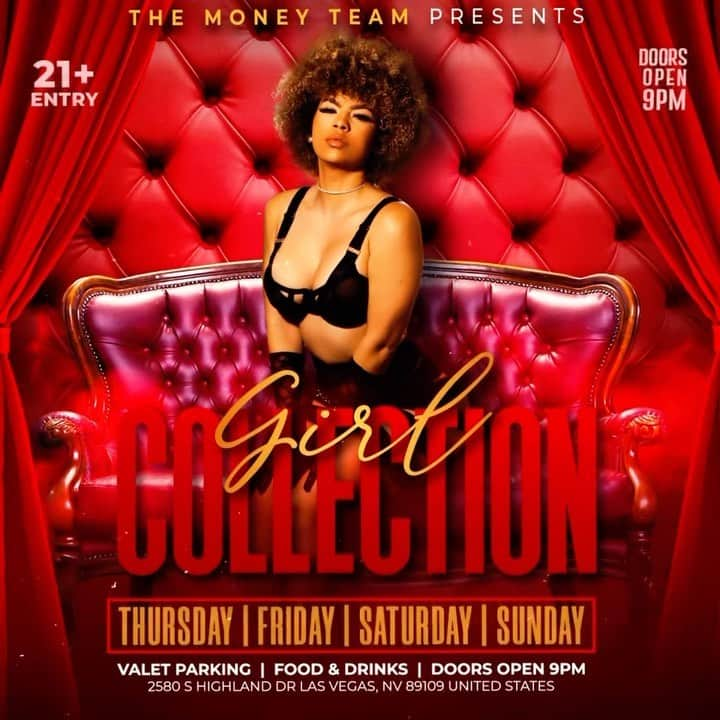 フロイド・メイウェザー・ジュニアのインスタグラム：「GIRL COLLECTION IS THE PLACE TO BE IN VEGAS ALL WEEKEND LONG  DOOR OPENS @ 9:00pm   •THURSDAY •FRIDAY •SATURDAY •SUNDAY  Must be 21 To Enter.  Ladies are welcome with or without male companion.  Come party at the best most luxurious venue in Las Vegas “Girl Collection”  GIRL COLLECTION 2580 S Highland Dr Las Vegas, NV 89109 1 -(844) 447-5758  #GirlCollection」