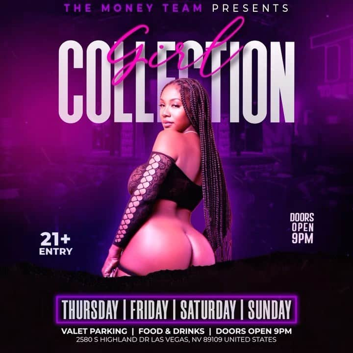 フロイド・メイウェザー・ジュニアのインスタグラム：「GIRL COLLECTION IS THE PLACE TO BE IN VEGAS ALL WEEKEND LONG  DOOR OPENS @ 9:00pm   •THURSDAY •FRIDAY •SATURDAY •SUNDAY  Must be 21 To Enter.  Ladies are welcome with or without male companion.  Come party at the best most luxurious venue in Las Vegas “Girl Collection”  GIRL COLLECTION 2580 S Highland Dr Las Vegas, NV 89109 1 -(844) 447-5758  #GirlCollection」