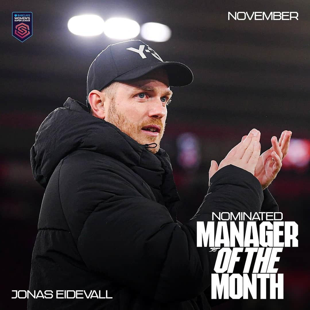 Arsenal Ladiesのインスタグラム：「After four wins from four, Jonas Eidevall has been nominated for @barclayswsl Manager of the Month! 👏」