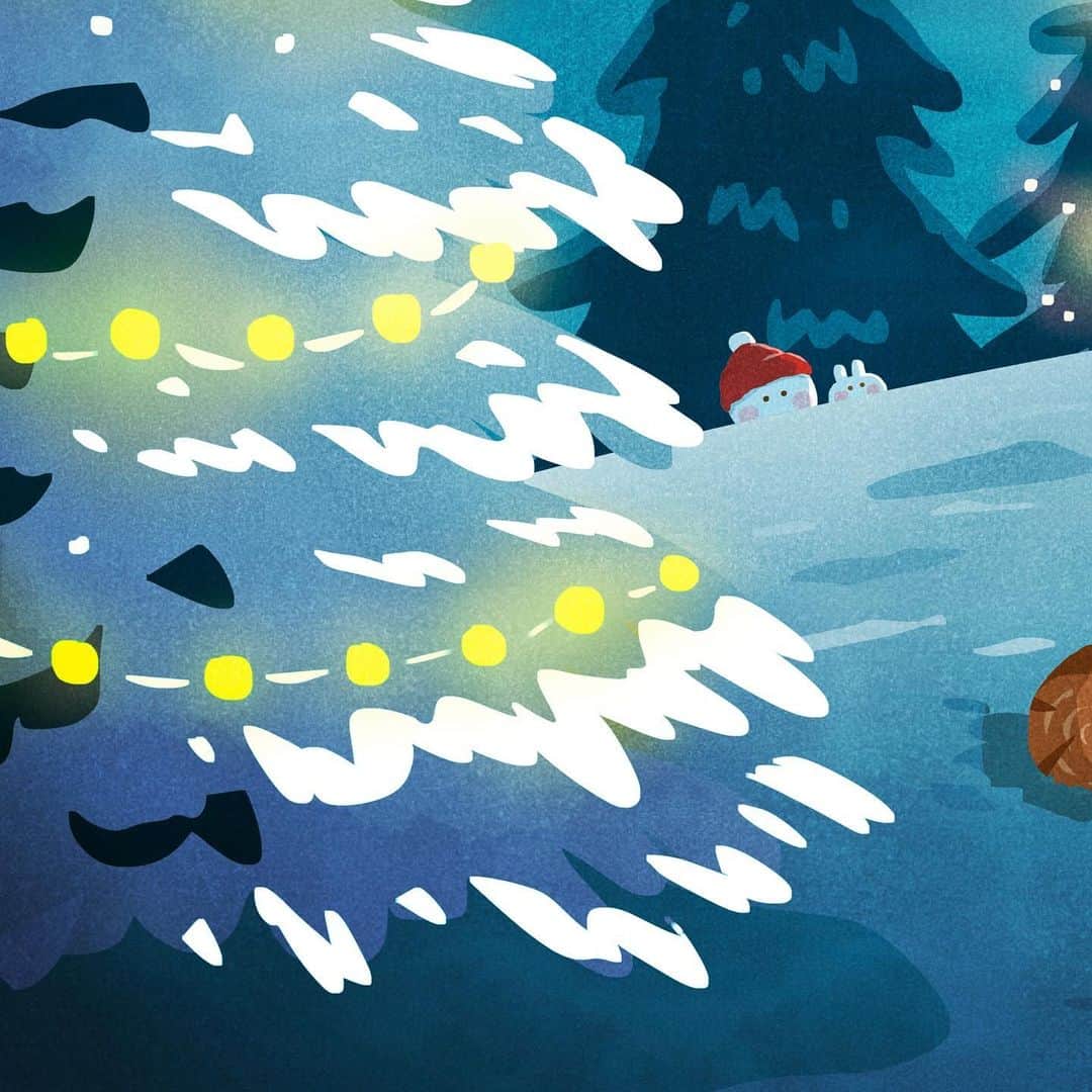 カナヘイのインスタグラム：「冬の夜に  □□□ ■□□  #12月壁紙 #kanahei #卡娜赫拉 #卡娜赫拉的小動物 #カナヘイ #ピスケとうさぎ #雪だるま #Illustration」