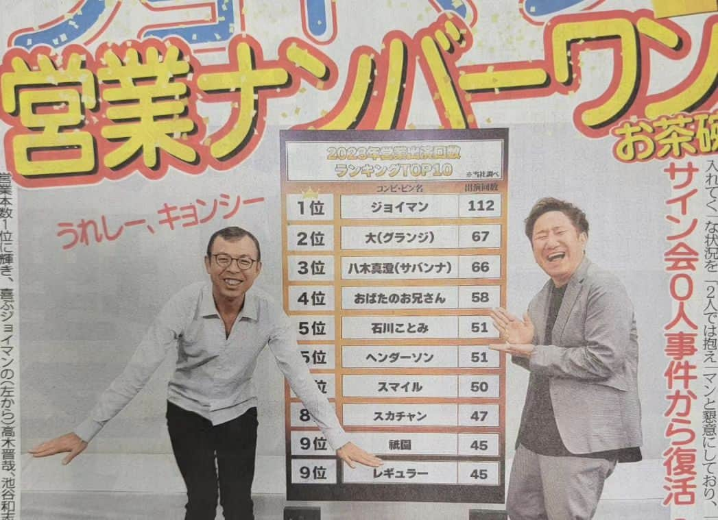 佐藤大のインスタグラム：「吉本営業ランキング2位になれました。  １位のジョイマンは流石です。 この模様は12/13 BS吉本 『営業ワングランプリ』で放送されます。 #ジョイマン #グランジ大 #営業ワングランプリ」