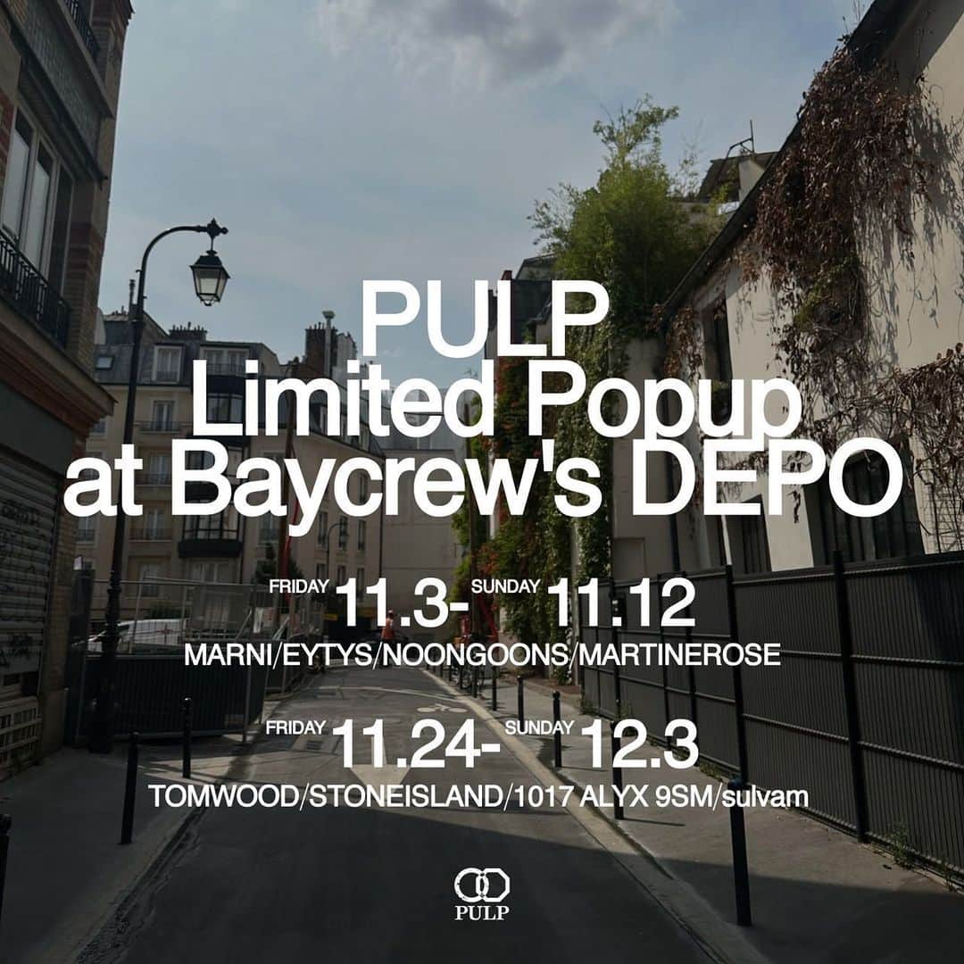 名古屋パルコさんのインスタグラム写真 - (名古屋パルコInstagram)「【南館3F BAYCREW'S STORE】 【POPUP STORE】 11/24 (Fri)〜12/3 (Sun) PULP Limited Popup at Baycrew's DEPO  -Brand List- TOMWOOD STONEISLAND 1017 ALYX 9SM sulvam  東京店のみでお取り扱いさせていただいているインポートブランドのアイテムを一挙にご覧いただける貴重な機会となっております。 ぜひ、ご来店ください。  〒460-0008 愛知県名古屋市中区栄3-32-1 名古屋PARCO 南館 3F ☎︎052-211-9374  営業時間 10:00〜21:00  ※詳細はお電話、もしくは @baycrews_depo のDMにて、お問い合わせください。  #TOMWOOD #STONEISLAND #1017alyx #sulvam #2023AW #newarrivals #baycrews_depo #nagoyaparco」12月1日 18時20分 - parco_nagoya_official