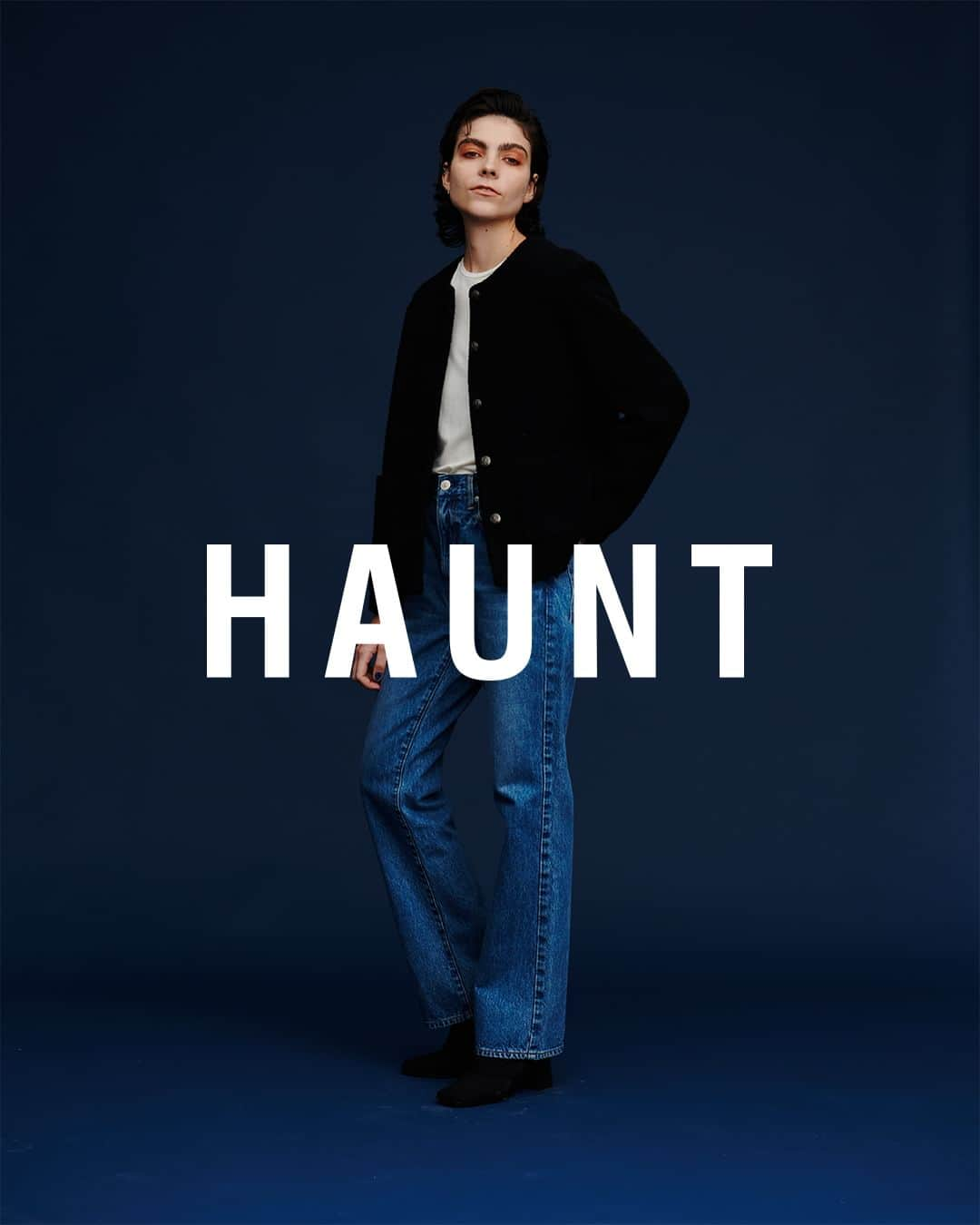 haunt Daikanyamaのインスタグラム：「Style: BOXY JACKET Color: BLACK  Style: SMOOTH TEE Color: IVORY @haunt_daikanyama  NEEDBY heritage Style: GEORGE Color: 80′s MD BLUE @needbyheritage  #hauntdaikanyama  #2023fw #collection #needbyheritage #denim」