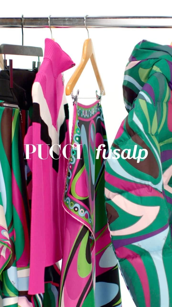 エミリオプッチのインスタグラム：「#PuccixFusalp  Behind the scenes with Camille Miceli and Mathilde Lacoste, uncovering how Pucci’s print legacy seamlessly merges with Fusalp’s ski expertise, delivering a capsule of wintery elegance with functional flair.」