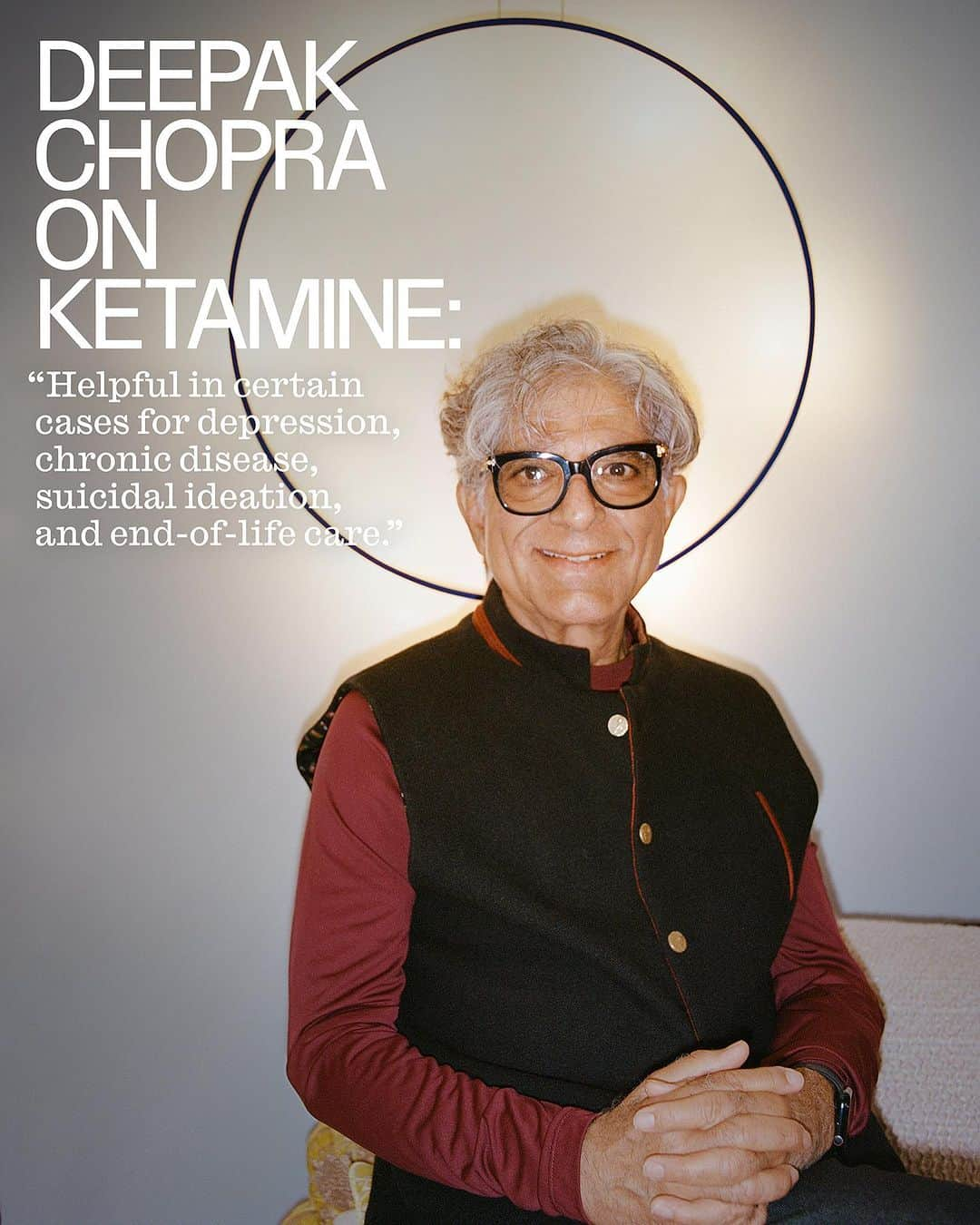 INTERVIEW Magazineのインスタグラム：「Author, TV personality, and legendary wellness prophet @deepakchopra joins us for our Winter issue to sound off on aliens, artificial intelligence, Madonna, and more 🧘 link in bio.   Photography by @mark_peckmezian  Set design: @mikefeswick」