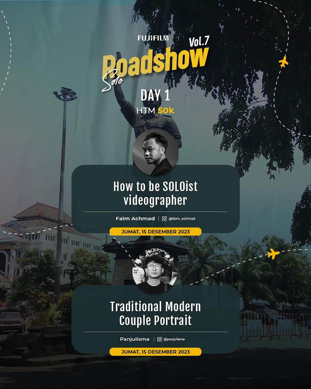 FUJIFILM INDONESIAさんのインスタグラム写真 - (FUJIFILM INDONESIAInstagram)「Halo Wong Solo! Ada acara seru nih dari Fujifilm Indonesia untuk kamu fotografer, videografer bahkan content creator, kalian wajib datang.  Fujifilm Indonesia mengundang kamu semua bergabung dengan Fujifilm Roadshow Vol. 7 Solo, karena selain kamu akan mendapatkan pengetahuan baru seputar fotografi dan videografi, kamu juga berkesempatan belajar tentang bagaimana caranya agar banjir followers dan mendapatkan client dari Instagram.  Speakers: @Faim_achmad @panjulisme @sazhabusha @victoriawong68  Jadi, catat tanggal dan lokasinya di kalender kamu ya:   Day 1 : Jum’at 15 Desember 2023 📣 How to be SOLOist Videographer With Faim Achmad ⏰ 09:00-11:00 📣Traditional Modern Couple Portrait with Panjulisme ⏰ 13.30-17:00 📍Lorin Solo Hotel HTM : 50K  Day 2 : Sabtu 16 Desember 2023 📣 Creating mood in Food Photography through lighting set up with Sazhabusha ⏰ 09:30-12:00 📣 Rahasia Algoritma IG: Banjir Followers & Client dari Instagram with Victoriawong68 ⏰ 13:00-14:00 📍Lorin Solo Hotel HTM 100K  Regisrtasi sekarang untuk mendapatkan seatnya! Peserta terbatas!!  In Collaboration with @smallrig_idn @hollylandtech_id @nanlite_indonesia @instaxindonesia @saramonic_id   RSVP: 0856-42224-886 (Putri)」12月1日 23時05分 - fujifilm_id
