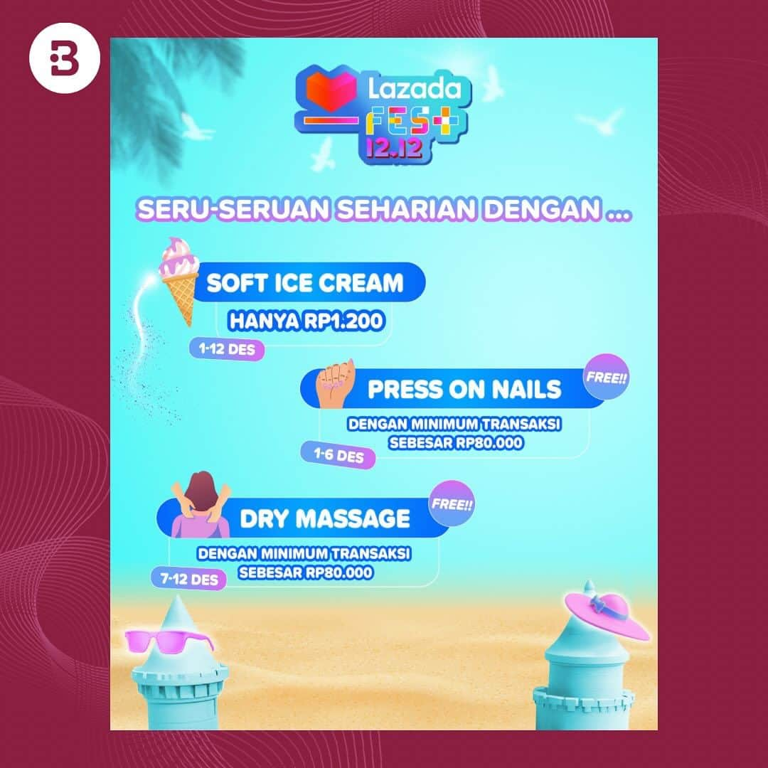 Beauty | Health | Fashionさんのインスタグラム写真 - (Beauty | Health | FashionInstagram)「Belanja dengan vibes pantai dan setiap sudutnya bisa jadi spot foto-foto?   Cuma di Laz Island Surabaya - Lazada Fest 12.12 Pop Up Festival.  Ada berbagai aktivitas seru selama 12 hari mulai dari belanja produk-produk beauty, fashion, dan home & living pilihan serta produk kolaborasi eksklusif 6 KOL dan 6 Beauty Brand.   Selain itu kamu bisa dapet Ice Cream, Karaoke Night, Press On Nails, Dry Massage dan pengalaman belanja ditemenin artis.  📆 : 1-12 Desember 2023 ⏰: 10.00 - 22.00 WIB  📍: Ciputra World Atrium, Surabaya  Info selengkapnya di instagram @lazada_id & @cxomedia  #LazadaFest1212 #SerunyaHabisHabisan」12月1日 23時16分 - beautynesia.id