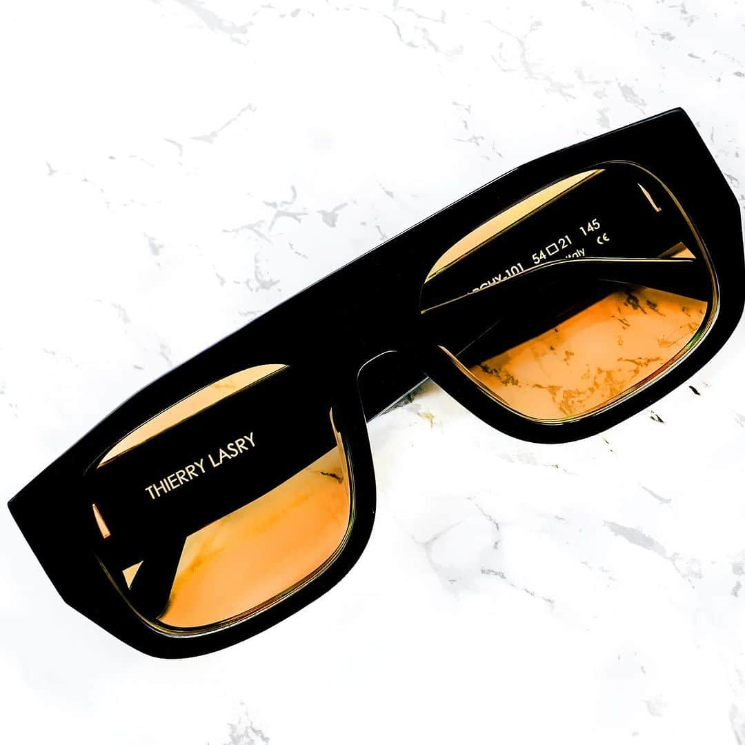 ティエリー ラスリーのインスタグラム：「the THIERRY LASRY “MONARCHY” sunglasses in black acetate w/ orange lenses」