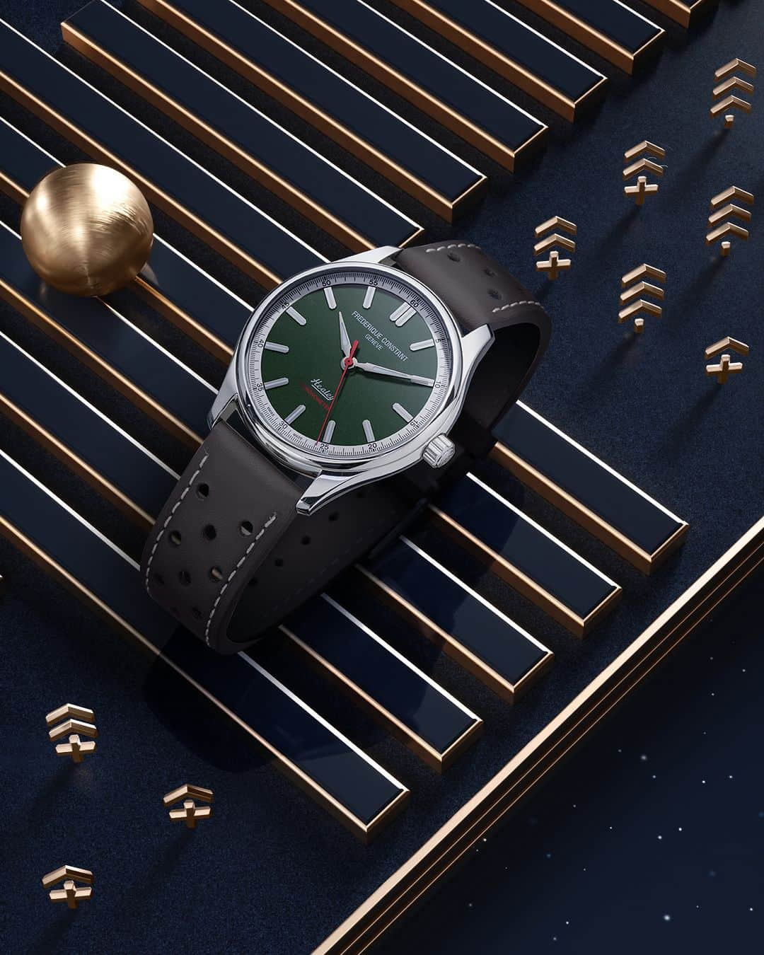 フレデリックコンスタントのインスタグラム：「Here’s a timepiece that’s roared through the year! The Classics Vintage Rally Healy Automatic pays tribute to your inner Gentleman Driver. It sports a distinctive British racing green dial and a Chronometer certified movement for guaranteed accuracy.  #CelebrateYourPassion #Gift #HolidaySeason #ClassicsCollection #VintageRaleyHealey」