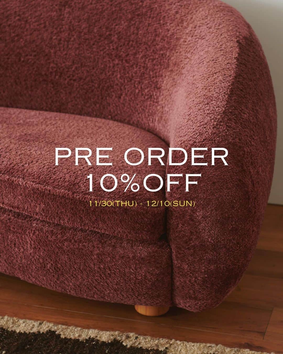 journal standard Furnitureさんのインスタグラム写真 - (journal standard FurnitureInstagram)「⁡ PRE ORDER 10%OFF CAMPAIGN ⁡ 11/30 (thu) - 12/10 (sun) ⁡ 最新アイテムを、いち早く先行予約＋10%OFFでお買い求めいただけるお得なキャンペーン！ 是非この機会にお買い物をお楽しみください！ ⁡ —— ⁡ ■EMILE SOFA ( WINE / BE ) ¥187,000 2024年01月中旬入荷予定 ⁡ ■ROTIN STORAGE STOOL　 ¥22,000 2024年04月上旬入荷予定 ⁡ -— ⁡ #journalstandardfurniture #baycrews #interior #furniture #sofa #livinginterior #sofadesign #livingroominterior #storage #interiordesign #rattan #stool」12月2日 12時00分 - js_furniture