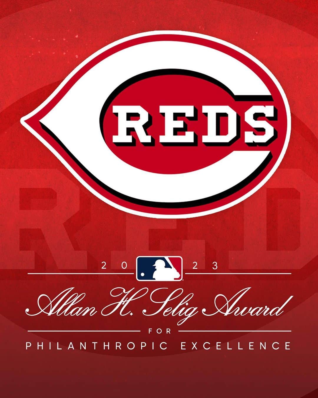 のインスタグラム：「We are proud to recognize the @Reds, recipient of the 2023 Allan H. Selig Award for Philanthropic Excellence. This honor recognizes the “Reds Community Makeover” program, aiding revitalization efforts in underserved communities throughout the greater Cincinnati region.」