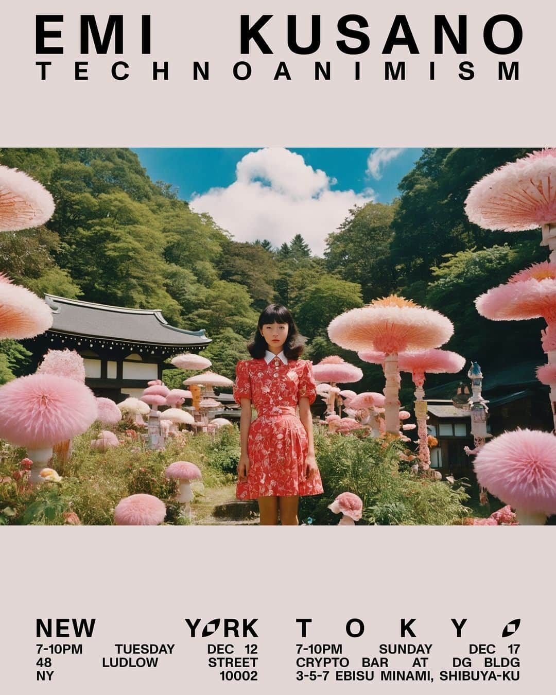 草野絵美のインスタグラム：「Techno-Animism 🤖 テクノアニミズム by @emiksn⁣. A global tour. An open-edition curated AI collection.⁣⁣ ⁣ Each work in "Techno-Animism" is an invitation to witness a world where the boundaries between man, machine, and nature blur, proposing a future where technology augments our reality, not detracts from it.⁣⁣ ⁣ Follow Emi around the world, beginning in Miami during Art Basel, then New York, and ending in Tokyo.⁣ More details soon 🌏⁣⁣ ⁣⁣ brightmoments.io/technoanimsm⁣⁣」