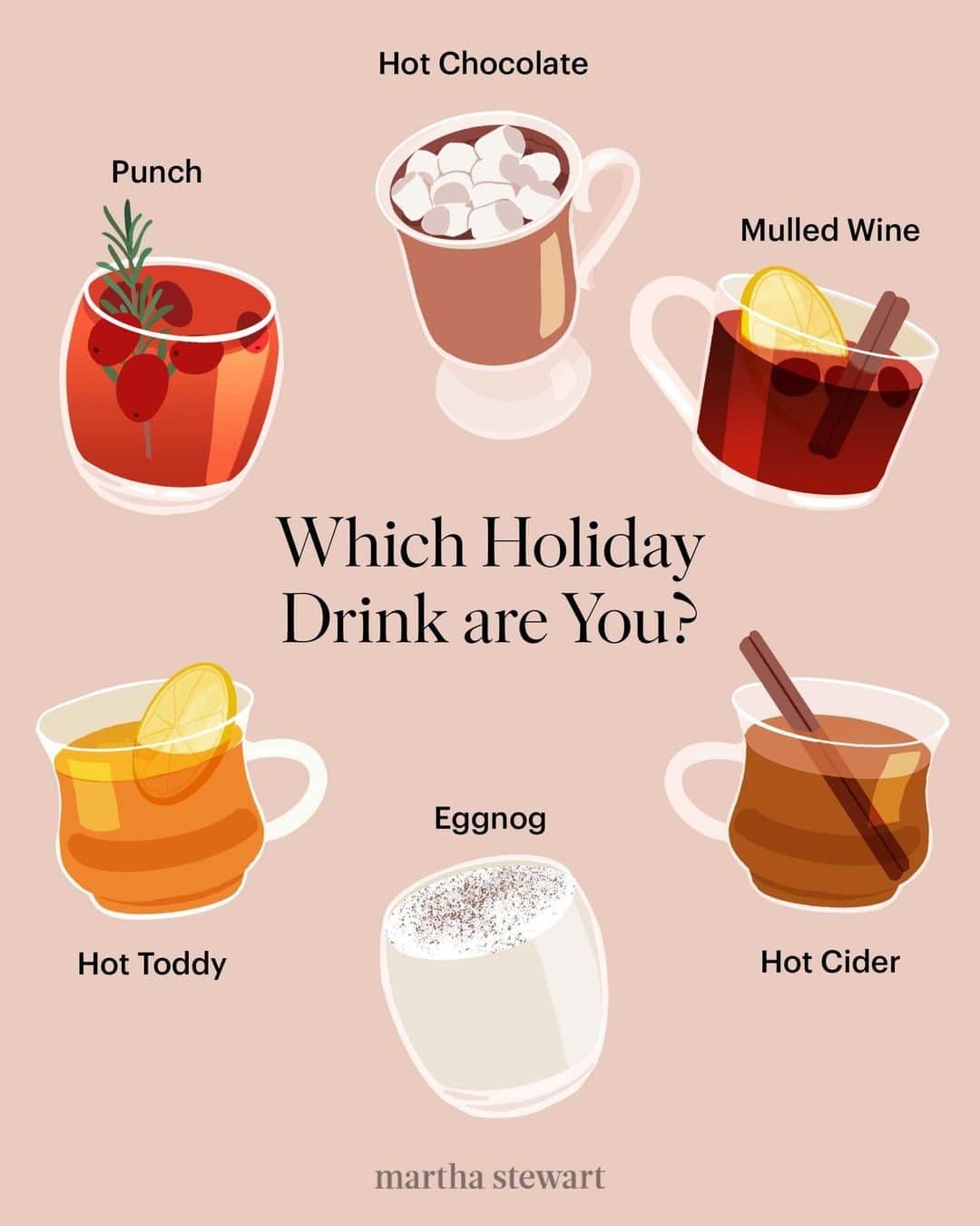 マーサ・スチュワートのインスタグラム：「Martha is known for her hospitality, especially around the holidays. Our founder regularly hosts Christmas parties at her Bedford home, complete with holiday cookies and her famous eggnog. But eggnog isn't the only cozy holiday drink you'll find at Martha's gatherings. From a warming glass of mulled wine to a traditional Christmas punch, Martha has served her guests a number of festive sips over the year. Which one is your favorite? Let us know in the comments below.」
