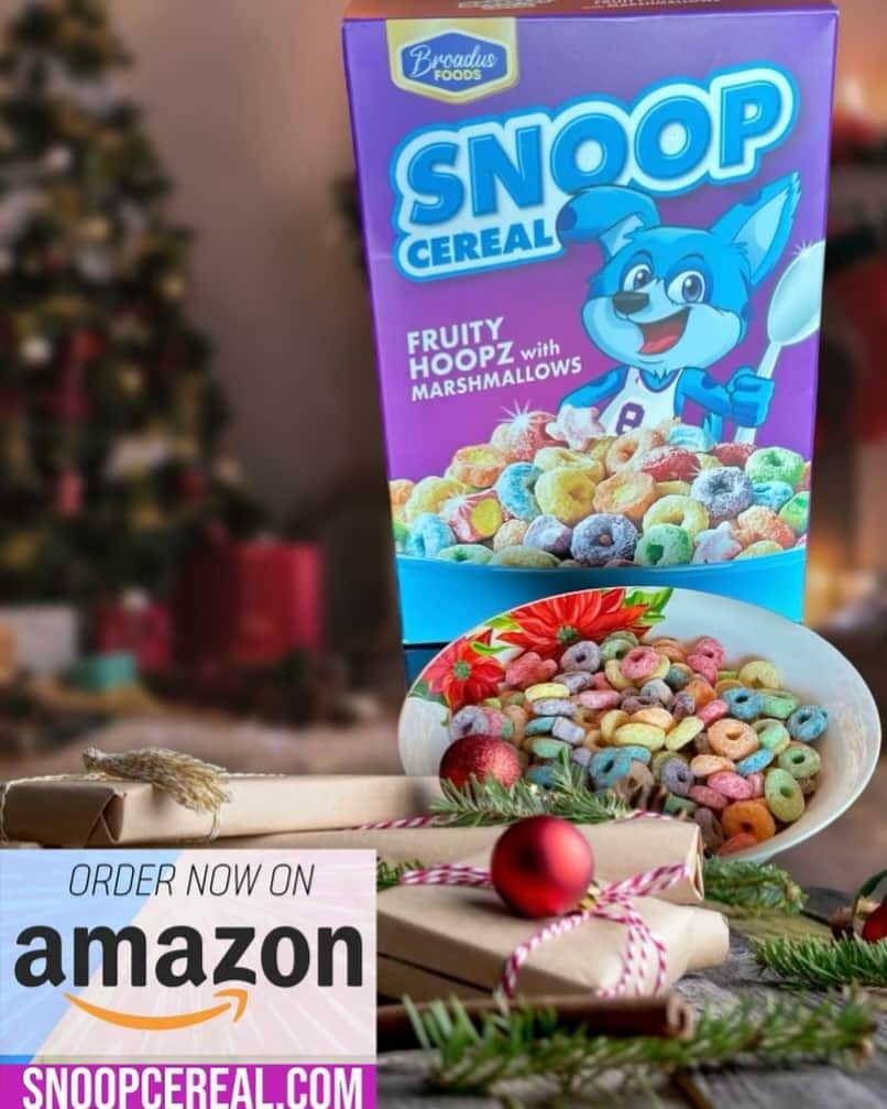 スヌープ・ドッグのインスタグラム：「Happy Holidays @snoopcereal available on Amazon @masterp @post_cereals 🌹 🥣 🥛」