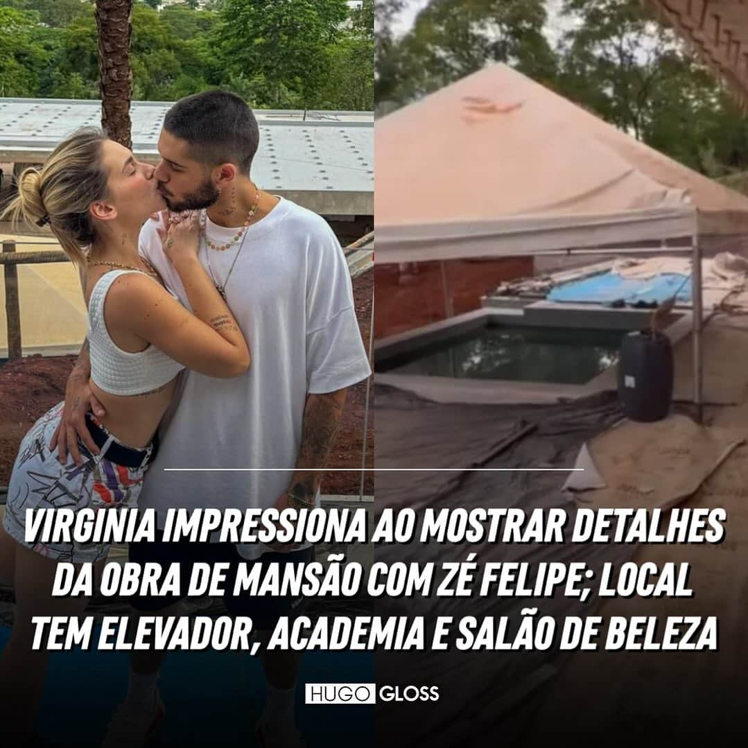 Hugo Glossのインスタグラム：「Vou te esperar na minha humilde residência! 🎶👀 Nesta quinta-feira (30), Virginia Fonseca surpreendeu ao mostrar os detalhes da obra de sua nova mansão com Zé Felipe, em Goiânia. A casa vai ter academia completa, adega climatizada, uma piscina gigantesca, salão de beleza particular e até um elevador. Pensa que acabou? Ainda tem ofurô, sala de massagem, lareira e sauna. Ufa! 😮‍💨 A grandiosidade do projeto impactou até Anitta, que reagiu ao vídeo: "Ou seja... um shopping, né, minha irmã". Kkkk Fotos de como a mansão vai ficar no final também foram reveladas!   ➡️ Vem ver tudo, clicando no link da bio ou no destaque "News".   (📸: Reprodução/ Instagram)」