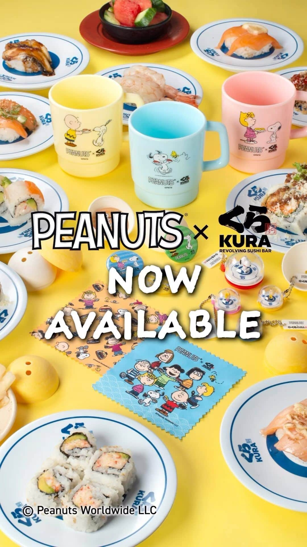 スヌーピーのインスタグラム：「We are excited to announce that the first ever @snoopygrams x Kura Sushi #BikkuraPon Collaboration is NOW AVAILABLE at all Kura Revolving Sushi Bar locations featuring new prizes with iconic endearing characters Charlie Brown, Snoopy, Lucy Van Pelt, Linus Van pelt, Sally Brown, Woodstock, Schroeder, Peppermint Patty & Marcie! 😵‍💫🐾🏈🎹🐤        Prizes include figurine keychains, can badges, and microfiber cloths! 🗯    ☕️ Stay tuned for more details about the Peanuts x Kura Sushi 3-piece Cup Set in-store giveaway!     👉 Link in bio    Collect a single FREE randomized prize for every 15 sushi plates OR purchase your choice of prize at the sushi plate price! 🍣🥢   Available now for a limited time, while supplies last. Prize availability may vary by location.    #comics #comic #charlesschulz #peanutscomics #cartoon #cartoons #revolvingsushi #conveyorbeltsushi #sushi #sushitime #sushilovers #prize #prizes #peanuts #snoopy #charliebrown #snoopydog #snoopylover #snoopylovers #snoopygrams #snoopyfan #woodstock #snoopyworld #peanutsgang #snoopyfans #snoopyaddict #snoopyandfriends #snoopyandwoodstock #snoopypeanuts」