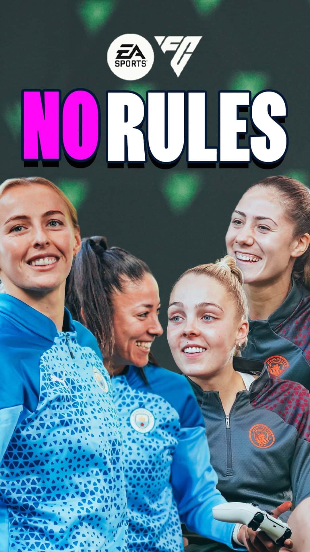 マンチェスター・シティFCのインスタグラム：「2️⃣🆚2️⃣🎮  @chloekelly, @leilaouahabi, @ellieroebuck_ and @laiaaleixandri battle it out on #FC24 in a game of NO RULES! 👊  🤝 @easportsfc」