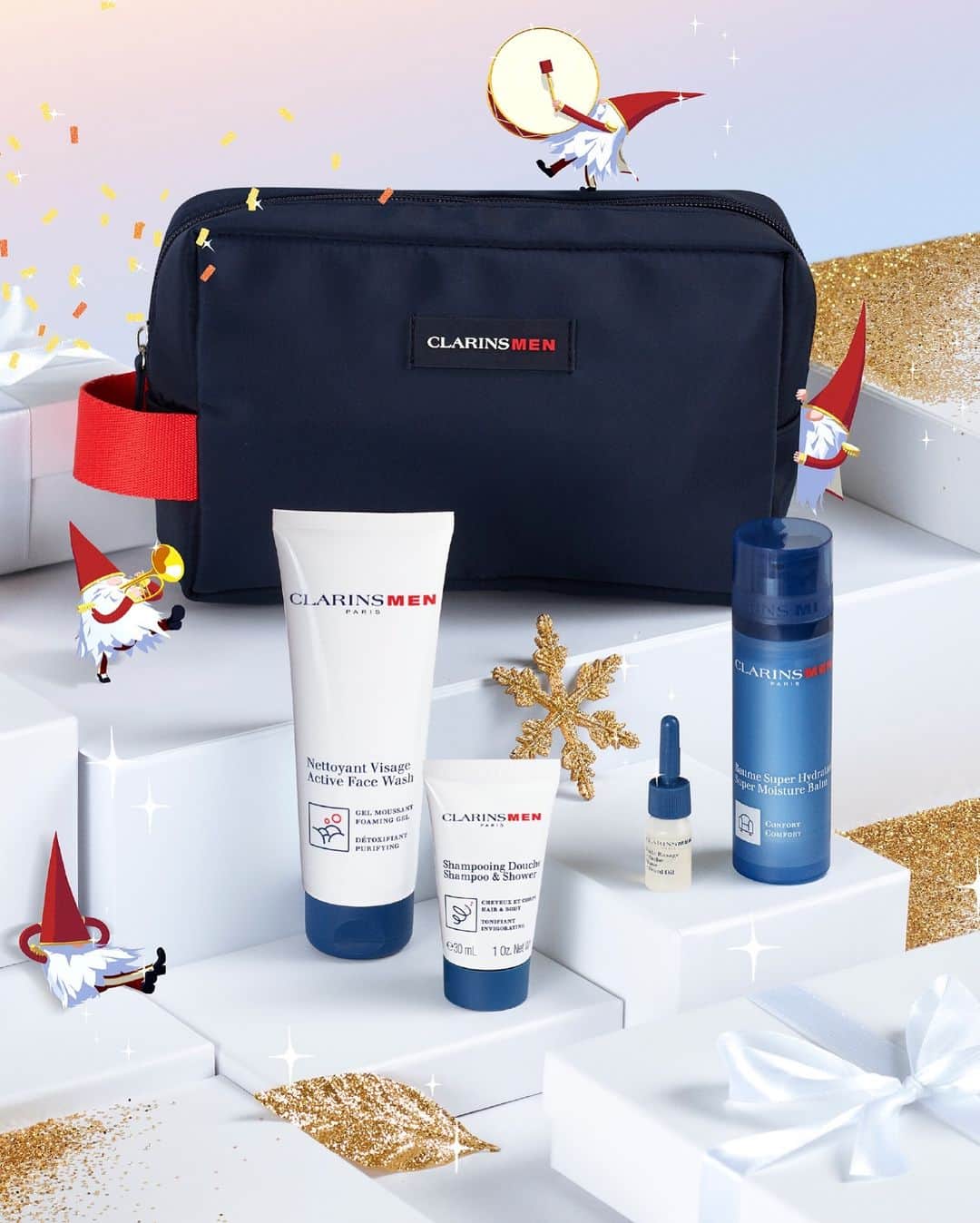 Clarins Canadaのインスタグラム：「Ladies, dont look too far... Elevate the grooming routine of the mens in your life and let them shine bright all year long with our ClarinsMen routine. 🧔✨🎄 __________ Mesdames, ne cherchez pas trop loin... Améliorez la routine de soins des Messieurs de votre vie et faites les rayonner tout au long de l'année avec notre routine ClarinsMen. 🧔✨🎄 . . . #ClarinsMen #GiftsForHim #SkinCare」