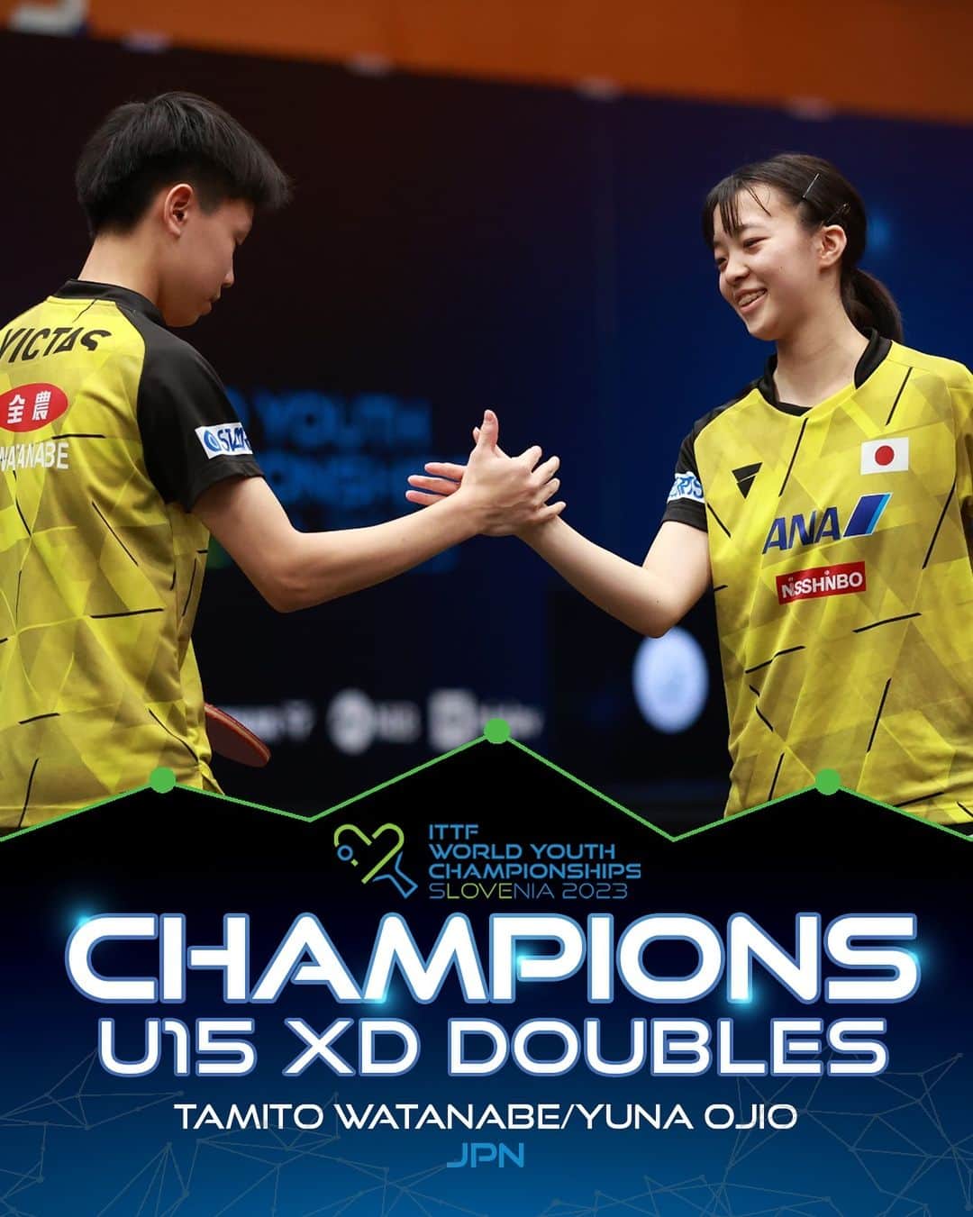 ITTF Worldのインスタグラム：「The first champs of the individual events at #ITTFWorldYouths have been crowned - congratulations to Watanabe/Ojio for defeating China's Sun/Yan 👏  More on worldtabletennis.com 💻」