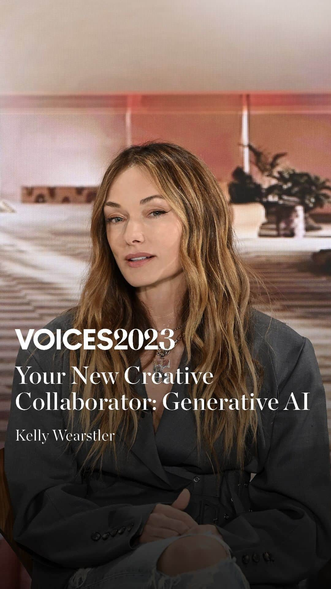 ケリーウェアスラーのインスタグラム：「At #BoFVOICES 2023, Kelly Wearstler (@kellywearstler), the American designer and Andres Riseinger (@reisingerandres), an Argentinian digital artist based in Barcelona, sat down with Imran Amed to explain how they are using generative AI tools to augment their creative processes.  Head to BoF to learn more about VOICES and see more talks from this year’s event.」