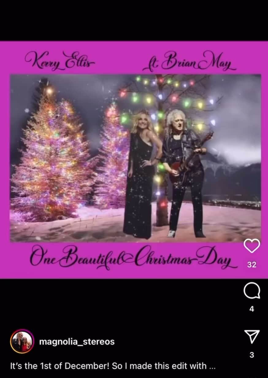 ブライアン・メイのインスタグラム：「December memories … one perfect vocal by @kerryellis79 - and that guitar ? … it sang sweetly that day …. Happy December Folks.  Bri」