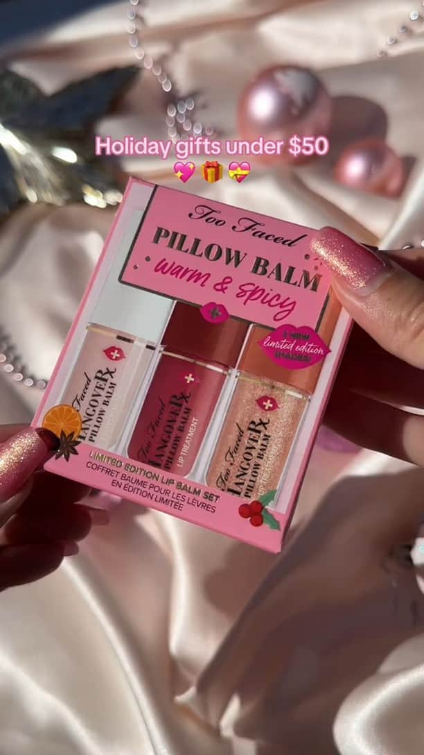 Too Facedのインスタグラム：「Plump your lips with a kiss of moisture with our limited edition Warm & Spicy Pillow Balm Lip Balm Trio Set! 💋😘 Shop now from @ultabeauty at @target ✨🎁 #toofaced #tfcrueltyfree #tfhangover」