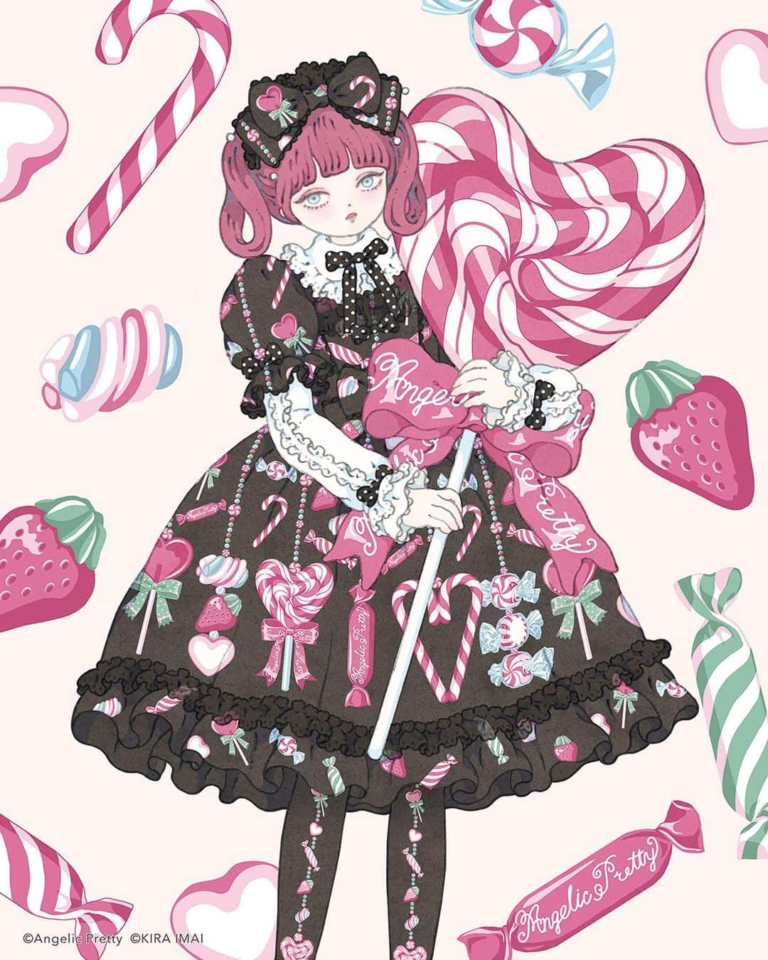 今井キラのインスタグラム：「Angelic Pretty「Candy Ornamentポストカード」のイラストを担当させて頂きました🤍 ⁡ ⁡ #angelicpretty #ロリータファッション #ロリータ」