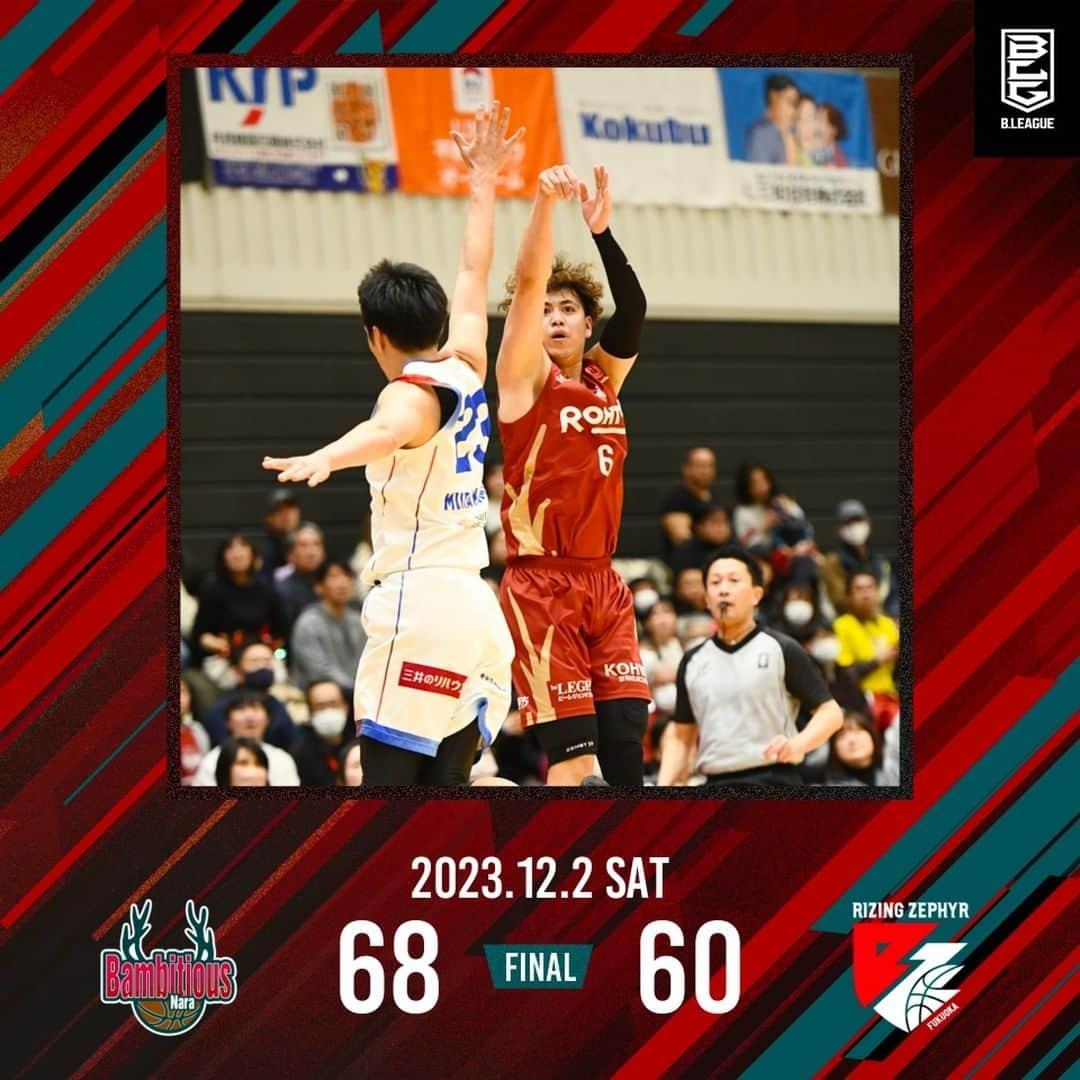 バンビシャス奈良のインスタグラム：「#バンビシャス奈良 68-60 #ライジングゼファー福岡  西地区1位の福岡にリベンジして、6連勝です!!!!!! 熱いブースト、ありがとうございました🔥  📅23.12.2 📍金魚スクエア」