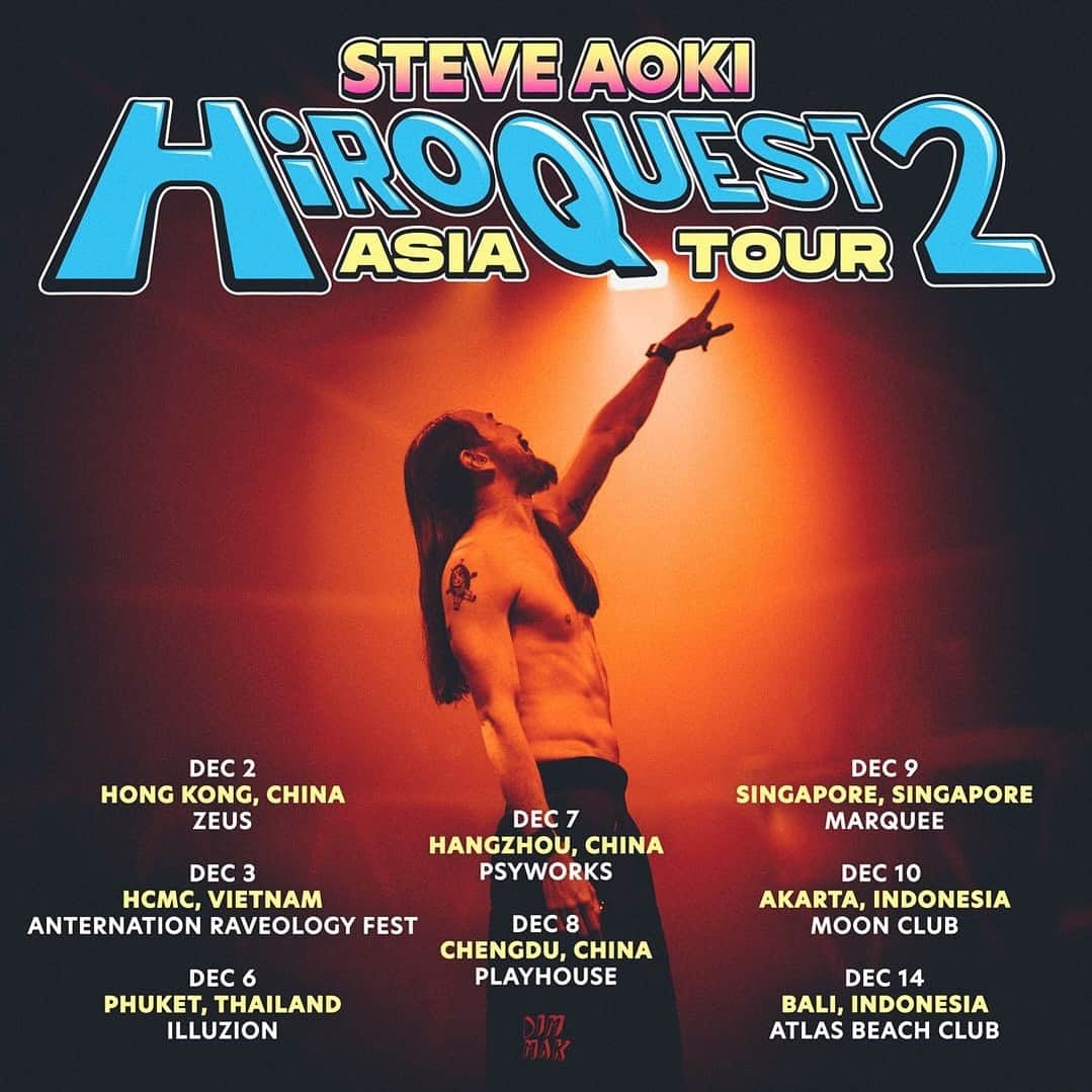 スティーヴ・アオキのインスタグラム：「Asia tour starts in Hong Kong! Tag ur friends that need to come to a show ⚡️⚡️⚡️⚡️⚡️⚡️⚡️let’s gooooooooo」