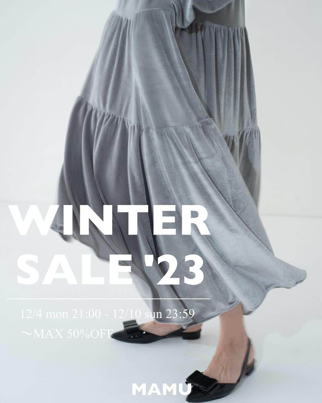 MAMUのインスタグラム：「'23 WINTER SALE COMING SOON! ✔︎12/4 (mon) 21:00〜 12/10 (sun) 23:59  10%OFF、20%OFF、30%OFF、MAX50%OFFにカテゴリー分けしております。カートに入れていただきましたら自動的にSALE価格となります。ぜひこのお得な機会にご利用頂けたら幸いでございます。  SALEスタートまで楽しみにお待ちくださいませ🤍🎅🏼  #mamu_online #wintersale」