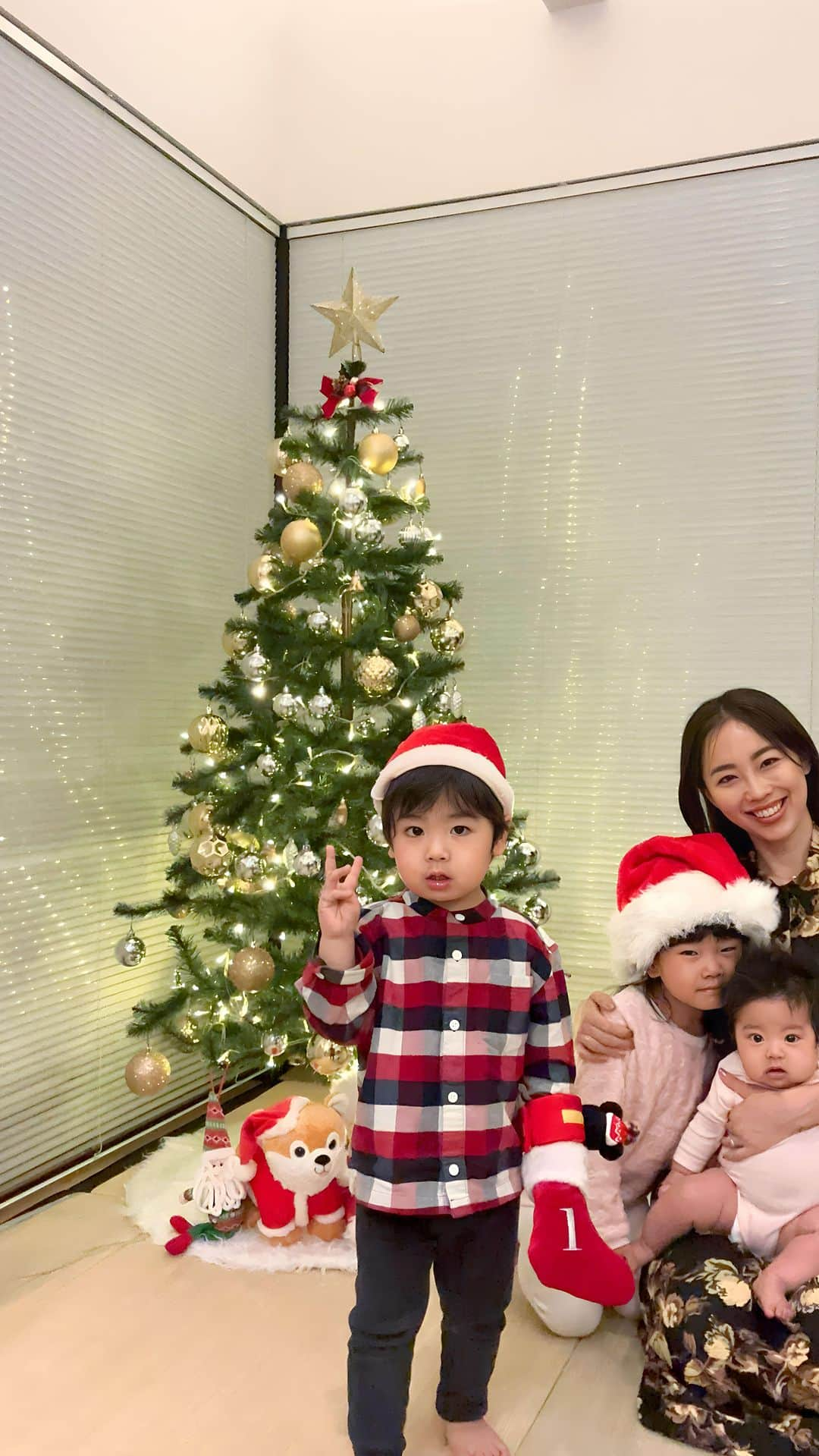 吉井絵梨子のインスタグラム：「👧🏻👦🏻👶🏻と一緒に飾りつけしたら、2時間近くかかったよ笑 クリスマスシーズンは、なんだかわくわくするね🎄🌟  Took me almost 2 hours to decorate the Christmas tree with 3 babies 😂  #christmas #christmastree #mamalife  #クリスマスツリー #クリスマスツリー飾り付け #子育て日記」