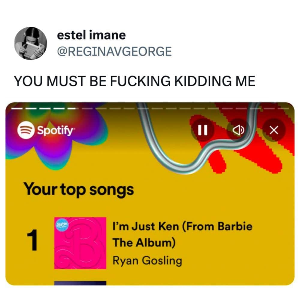 9GAGのインスタグラム：「She's Kenough by REGINAVGEORGE | X - #spoity #spotifywrapped #barbie #imjustken #memes #9gag」