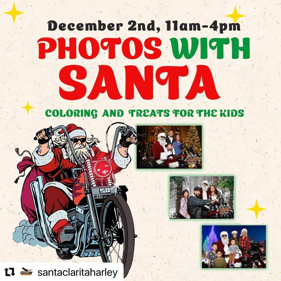 ロバート・パトリックのインスタグラム：「#Repost @santaclaritaharley with @use.repost ・・・ See you here today at Noon!!!!!! Capture the magic of the season this weekend here at Harley-Davidson of Santa Clarita. Santa will be in the shop taking photos with everyone, so put on your festive fits and come on by! There will also be a stacyc course and coloring for the little ones, and select deals for all 🎅🏼🎅🏼🎅🏼⁠ ⁠ #santaclaritaharley #separatefromthepack #harleydavidson」