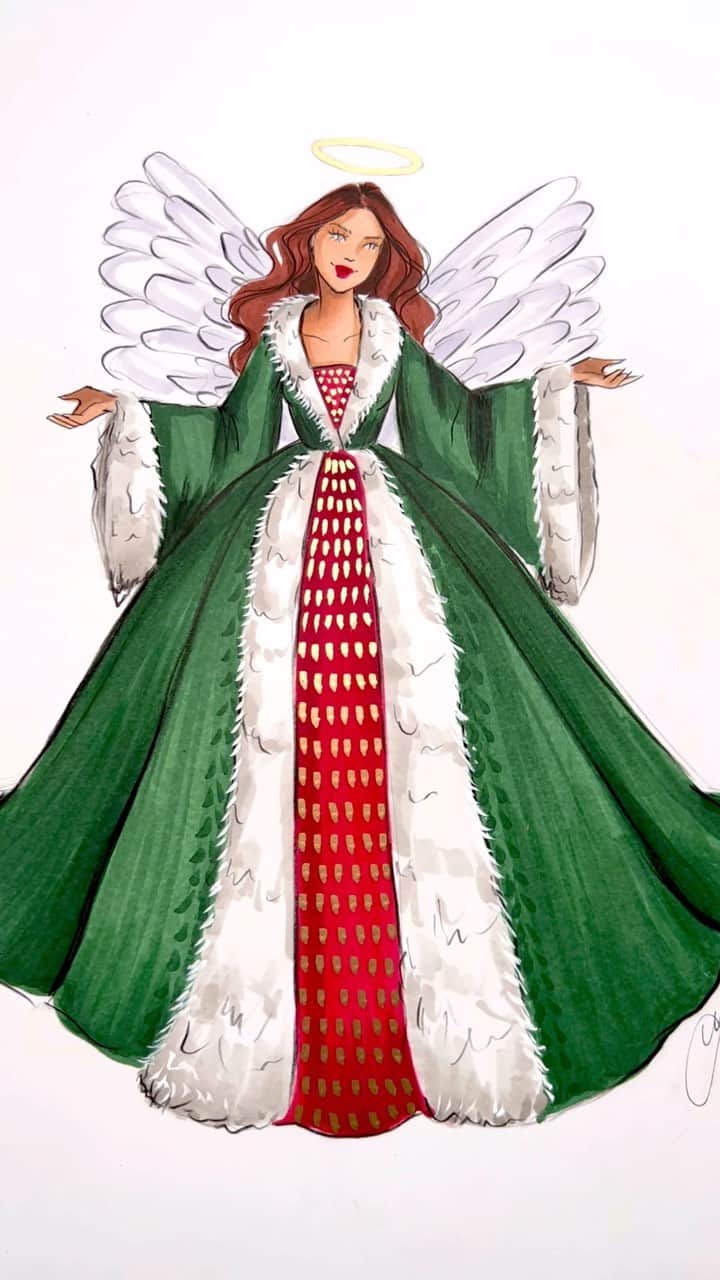 Holly Nicholsのインスタグラム：「The Christmas Angel 🪽 #angel #christmas #fashionillustration #copicasmr #copicmarkers #fashionsketch #asmrsounds #illustration」