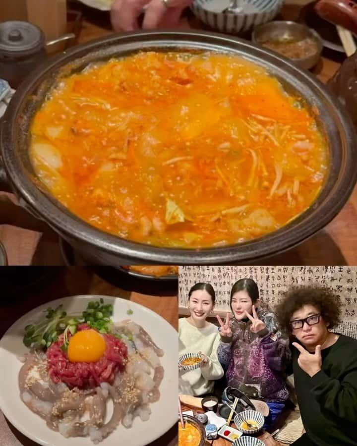 秋山具義のインスタグラム：「ソンミちゃんの入籍お祝いで、三軒茶屋『韓国料理 ナッチャン』に『été』のこちらもナッチャンこと、庄司夏子シェフと！  生きているタコとユッケの「タンタンイ」と生きているタコとイイダコとコプチャンとエビの「サンナッコプセ」めちゃくちゃ美味しかった！  全部美味しくてマジ最高すぎでした！ 　 #韓国料理ナッチャン #具義三軒茶屋 #秋山具義デザイン」