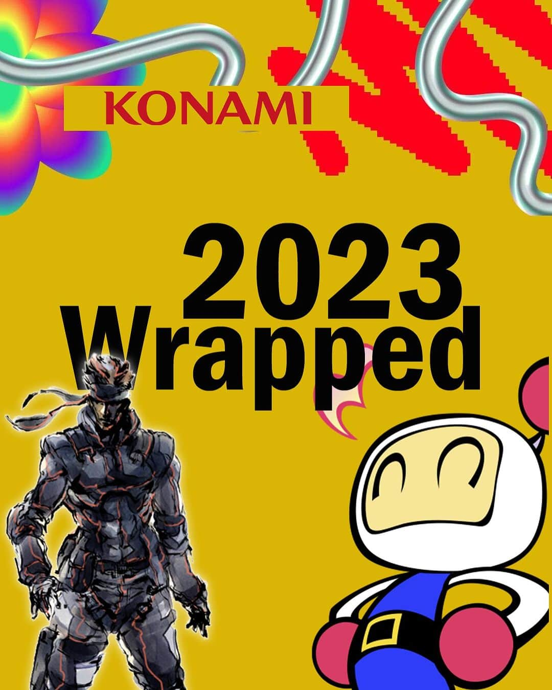 KONAMIのインスタグラム：「Now playing: KONAMI wrapped 🎧 🎮  What KONAMI titles did you play the most in 2023? 🙌  #konami #gaming #metalgearsolid #bomberman #supercrazyrhythmcastle #wbscebaseballpowerpros #spotifywrapped」