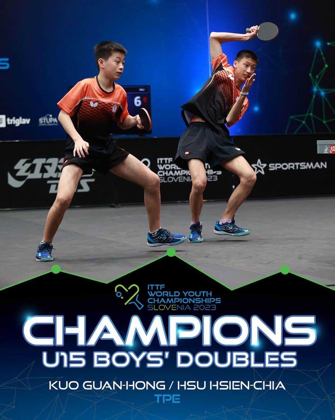 ITTF Worldのインスタグラム：「What a result for the boys from Chinese Taipei - picking up the #ITTFWorldYouths U15 Boys' Doubles' medals 🤩」