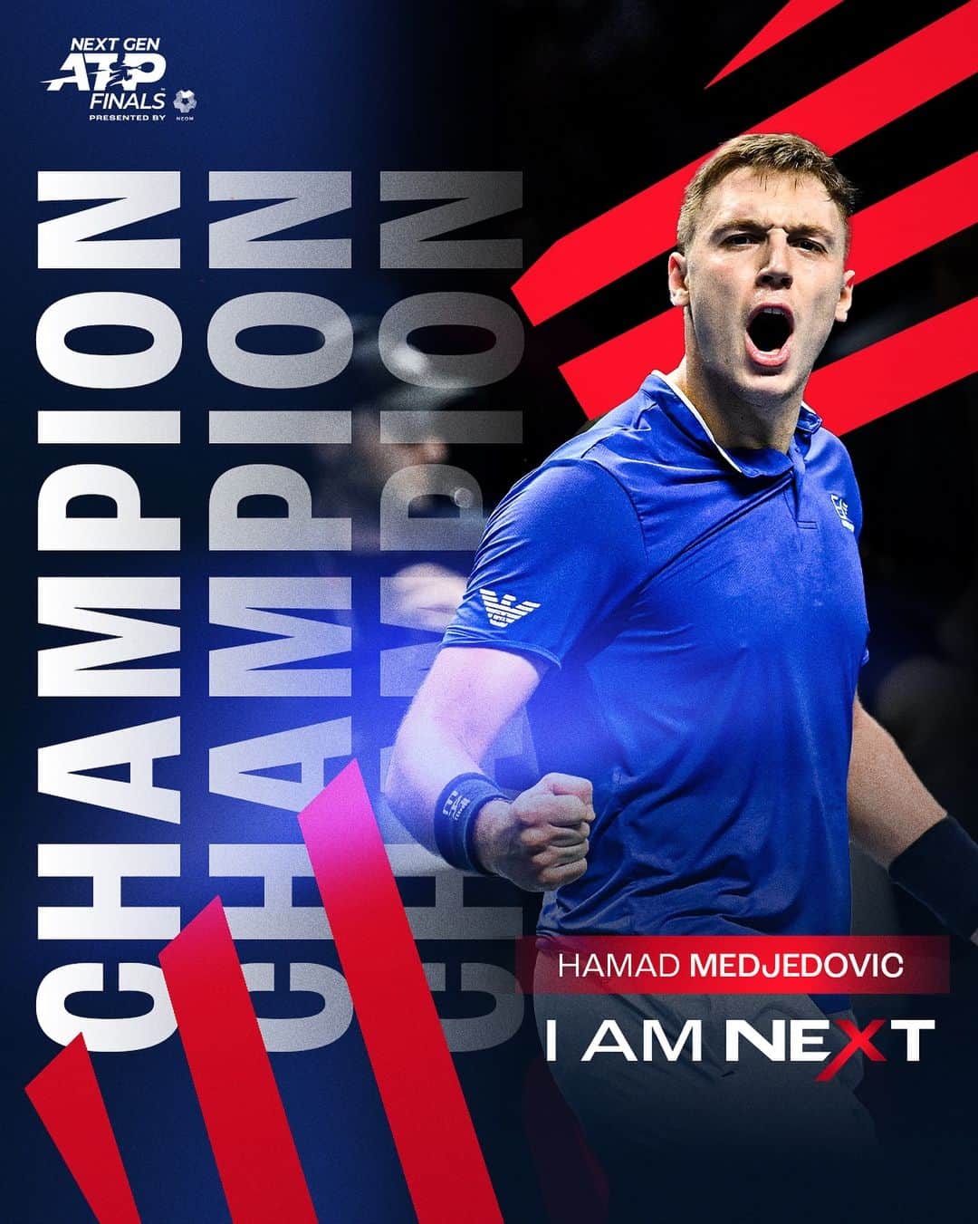 ATP World Tourのインスタグラム：「CHAMPION IN JEDDAH 👑   Hamad Medjedovic claims the title after overcoming Fils 3-4(6) 4-1 4-2 3-4(9) 4-1.  #NextGenATPFinals」