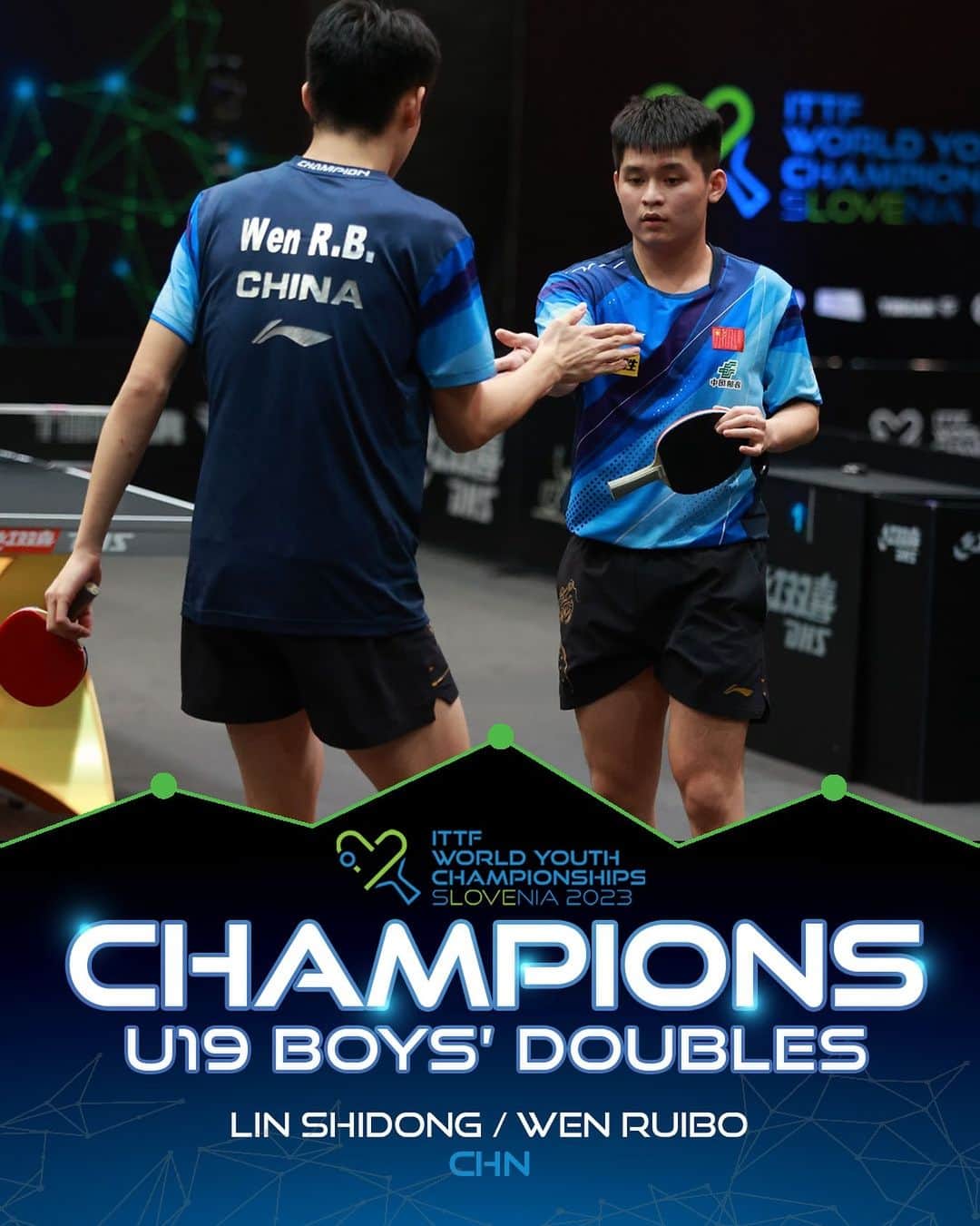 ITTF Worldのインスタグラム：「After an exciting battle till the end, Lin Shidong and Wen Ruibo bring home the #ITTFWorldYouths U19 Boys' Doubles medals ⭐️⭐️」