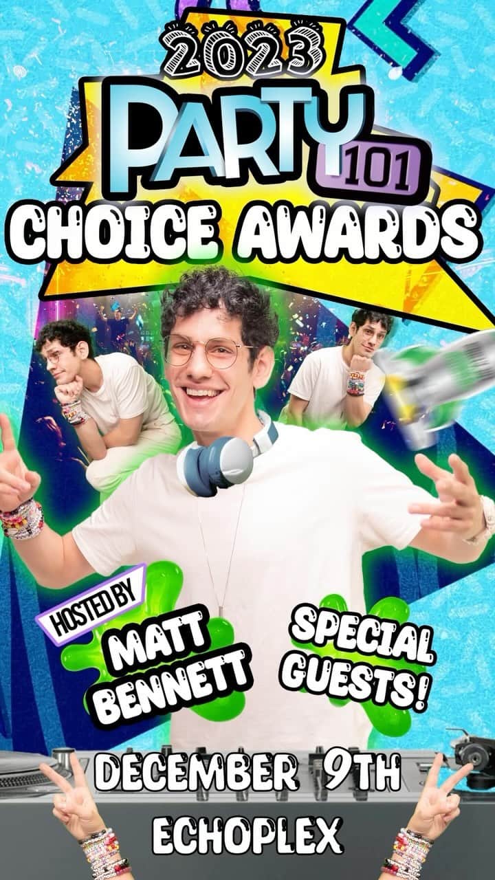 マット・ベネットのインスタグラム：「IN ONE WEEK! Party 101 returns to LA for its biggest night yet! It’s the Party 101 Choice Awards, December 9th at the Echoplex!」