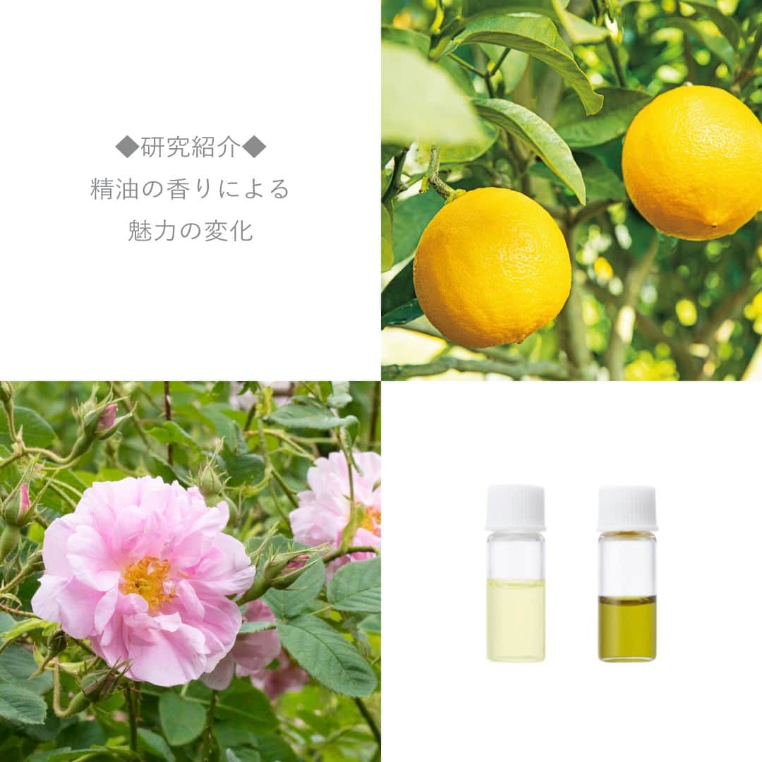 日本アロマ環境協会(AEAJ)さんのインスタグラム写真 - (日本アロマ環境協会(AEAJ)Instagram)「気持ちを明るくしてくれたり、リラックスさせてくれる精油の香り。 そんな香りに、自分をさらに魅力的に見せてくれる効果があるとしたらいかがでしょうか。 本日は精油の香りが人の魅力に与える影響を調べた実験をご紹介。  実験結果によると、ローズオットー精油とベルガモット精油を身にまとって生活したところ、顔の印象や肌の潤いの実感によい影響をもたらす可能性が示唆されたそう。 香りを活用して気持ちも華やかに、自分の魅力を引き出していきたいですね。  ▽詳しい実験内容はこちら https://www.aromakankyo.or.jp/basics/literature/new/vol26.php プロフィールURLより、公式サイト＞アロマを楽しむ＞アロマの研究・調査＞「精油の香りによる魅力の変化」をご覧ください。  #AEAJ #aroma #アロマ #アロマテラピー #アロマ科学室 #アロマサイエンス  #アロマサイエンス研究所 #ローズオットー #ローズオットー精油  #バラ #ローズ #ベルガモット #ベルガモット精油」12月3日 20時49分 - aromakankyo_aeaj