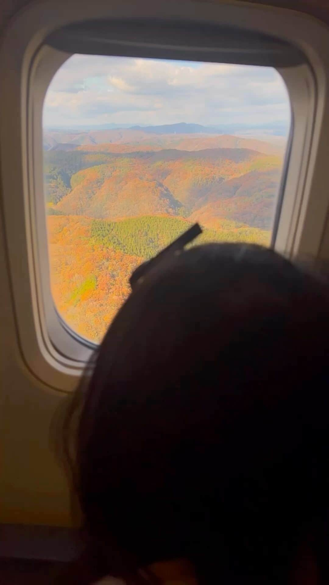 山中美智子のインスタグラム：「岡山県にやってきました✌🏾  空からみた紅葉🍁✈︎」