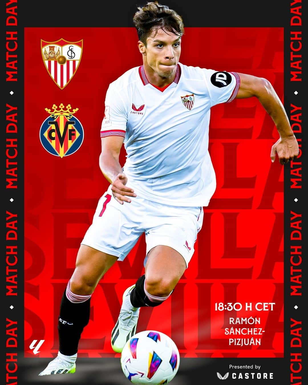 セビージャFCのインスタグラム：「⚽️ ¡Nos vemos en Nervión esta tarde! ⚪️🔴  🔛 #SevillaFCVillarreal  #WeareSevilla #NuncaTeRindas #matchday #sevillafc #sevilla」